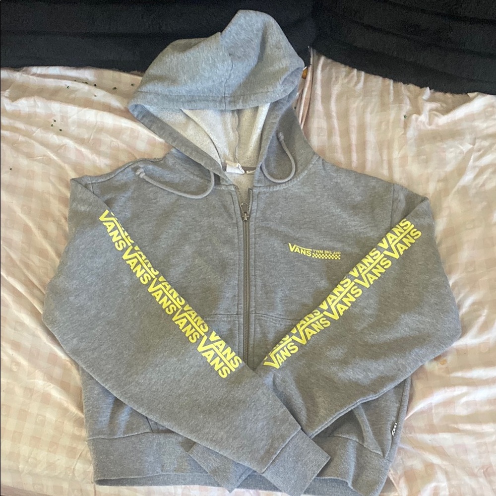 Vans Gray Zip-Up Hoodie with Yellow Logo Tape Xs